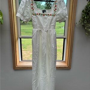 Modcloth Cream Embellished Puff Sleeve Maxi Dress